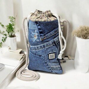 Custodia per cellulare realizzata in jeans |  Mini borsa in jeans per smartphone | Borsa di jeans vintage piccola | Custodia per cellulare con cavo | piccola borsa a tracolla jeans