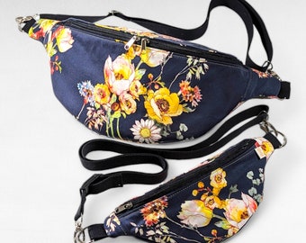 Mother-daughter matching bum bag set large and small / sustainable bum bags for two with floral pattern / Mother's Day gift