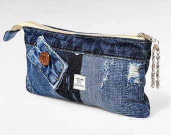 Pencil case made from recycled jeans / upcycled pencil case made from denim / sustainable gift pencil case / patchwork jeans bag