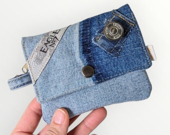Small mini wallet made from recycled jeans / sustainable gift idea for environmentally conscious denim lovers / jeans wallet
