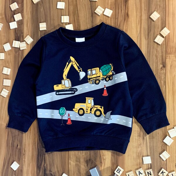 Toddler Boy or Girl Excavator Construction Sweatshirt | 18 Month - 6Y | Boy Clothes | Girl Clothes | Designer Fall Top | Cute Sweater