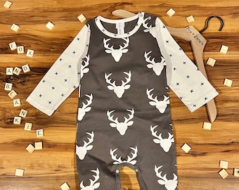 Gray Reindeer Print Cozy Romper