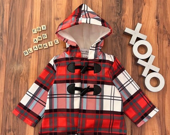 Baby Boy Spring Jacket Thick Red Plaid Hoodie  | 0 - 18 Months | Soft Fuzzy Interior | Trendy Newborn Clothing | Fox+Blankie