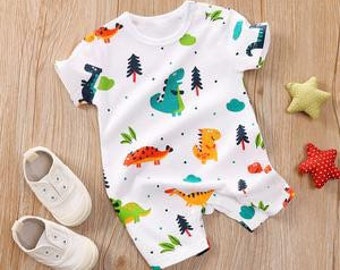 Colorful Baby Dinosaur Bodysuit Romper | Baby Boy Clothes | Dino Shirt | Newborn Gift | Trendy | Infant Clothing | Coming Home |