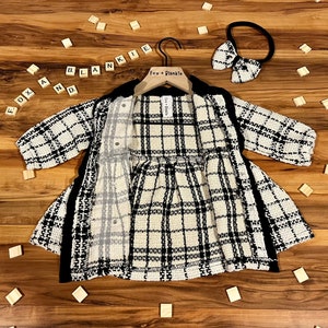 Baby Girl Plaid Dress with Headband 6 Month 3Y Black and White Button Up Top Toddler Girl Clothes Spring Outfit FoxBlankie image 2