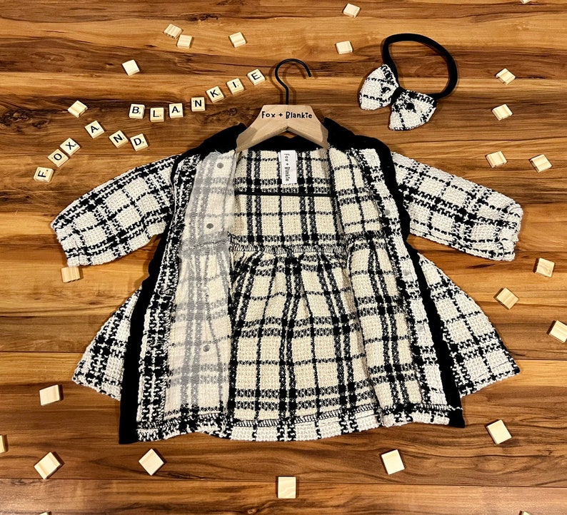 Baby Girl Plaid Dress with Headband 6 Month 3Y Black and White Button Up Top Toddler Girl Clothes Spring Outfit FoxBlankie image 2