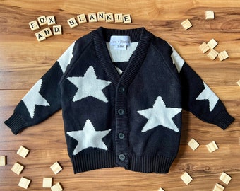 Baby Boy or Girl Cardigan Star Sweater Gift | Button Up | 3 Month - 3T | Ultra Soft Baby Boy Clothes | Wedding Sweater | Trendy