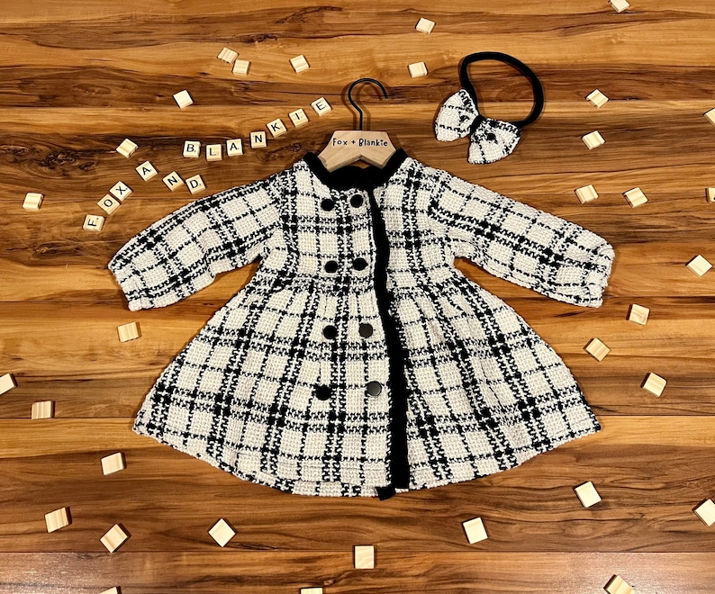 Baby Girl Plaid Dress with Headband 6 Month 3Y Black and White Button Up Top Toddler Girl Clothes Spring Outfit FoxBlankie image 1