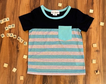Baby Boy Summer Shirt with Pocket | Boy Tee | Soft Boy Shirt | Toddler Boy Apparel | Boy Blue & White T-Shirt