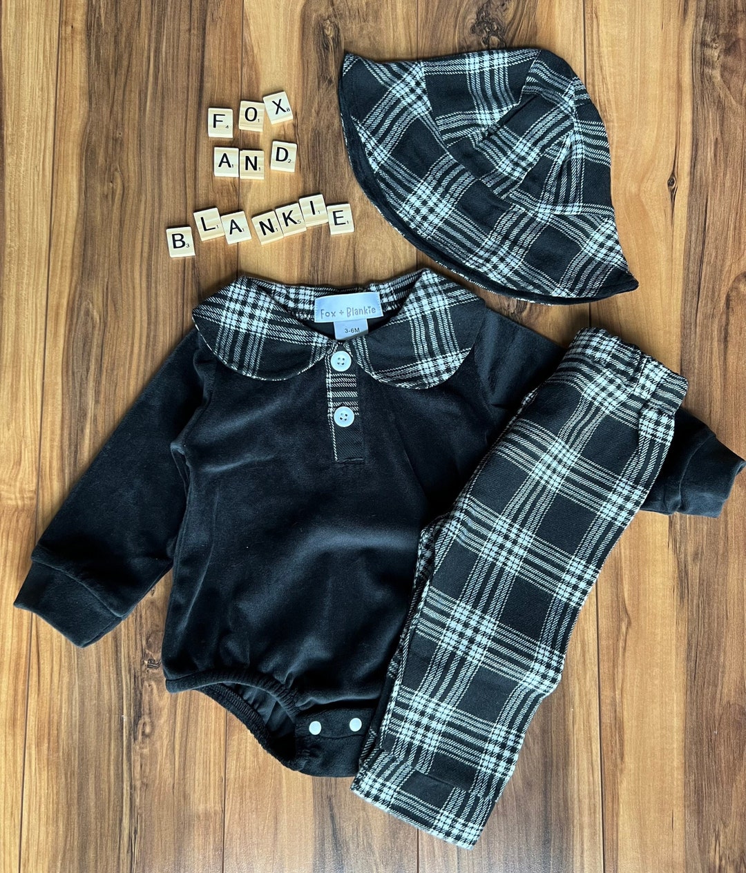 Baby Boy Velvet 3 Piece Black and White Clothes Long Sleeve 3M12M Baby