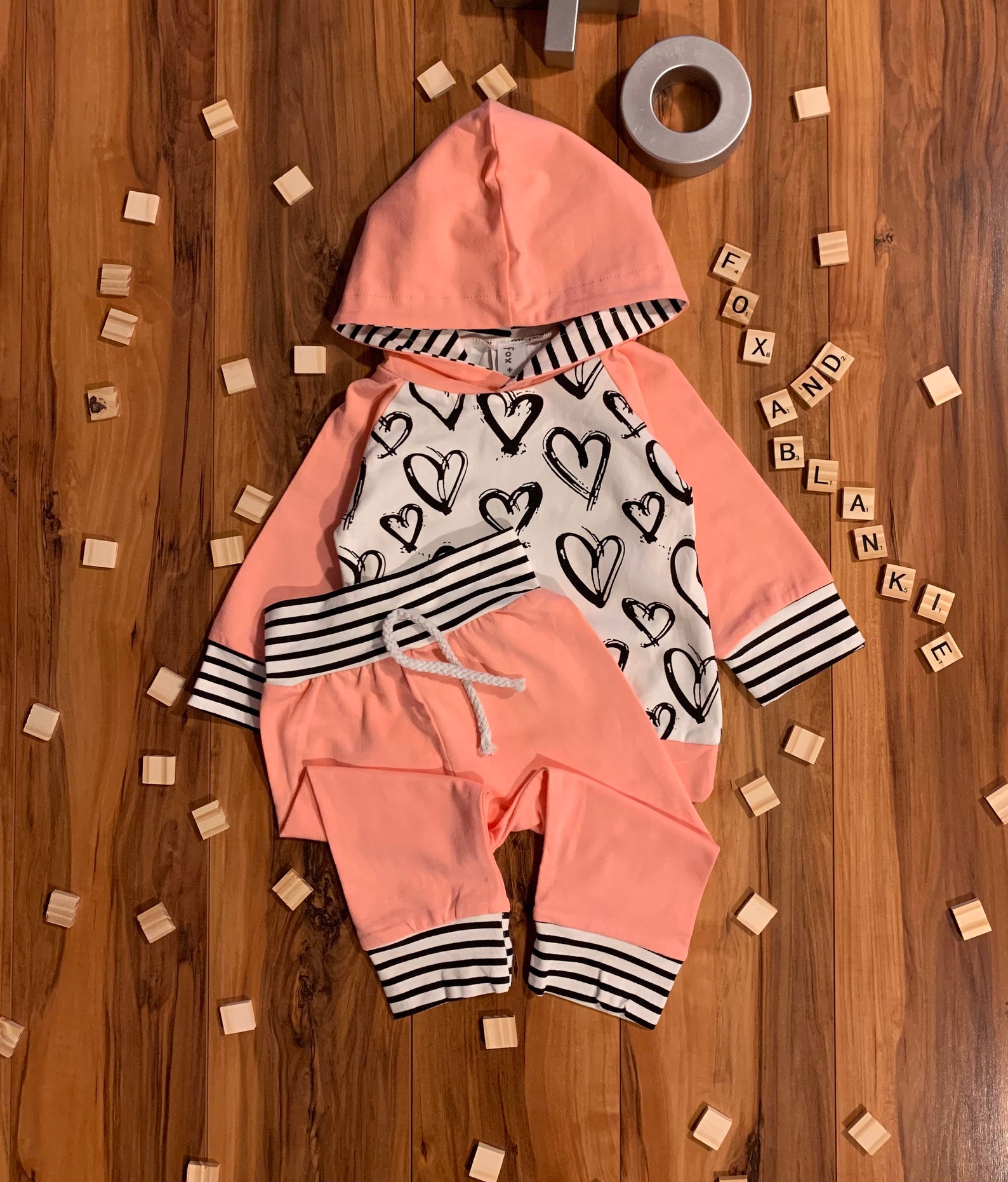 Infant Baby Girl Pink Heart Hoodie With Cozy Striped Pants and Etsy