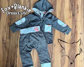 Baby Girl or Boy 2-Piece Outfit With Floral Accents | 3 - 6 - 9 - 12 - 18 Month Sizes | Floral Front Pocket Hoodie and Pants | Fox+Blankie