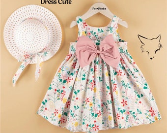 Toddler Floral Sleeveless White Dress with Hat | Toddler Girl Clothes | 3 Years - 5Y | Summer Outfit | Designer Clothes |