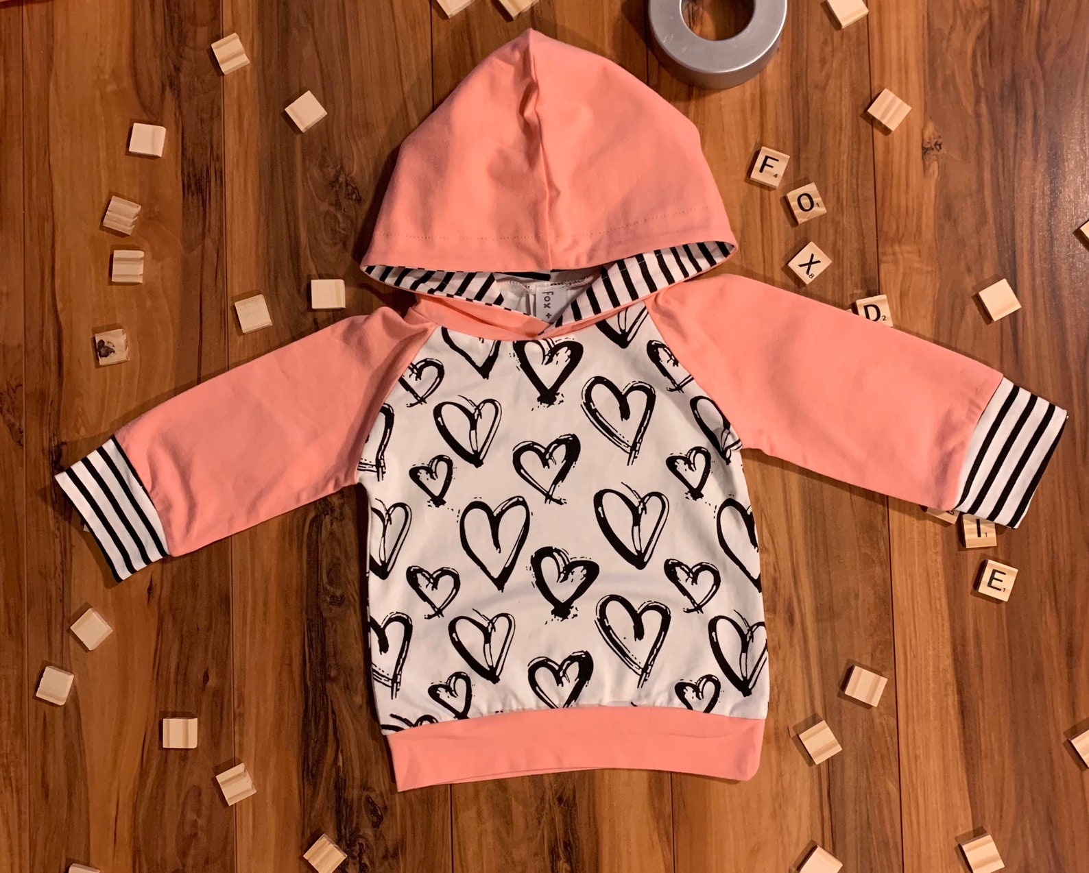 Infant Baby Girl Pink Heart Hoodie With Cozy Striped Pants and Etsy