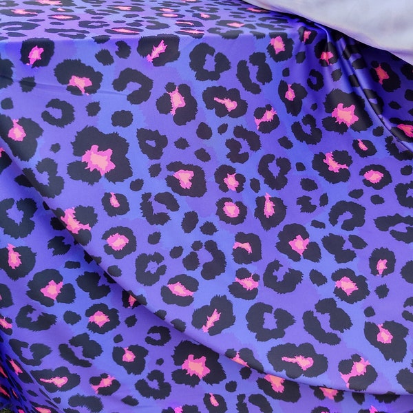 Purple Lycra Fabric, Swimwear Fabric, Animal Print Fabric, Jersey Fabric, Lycra Jersey Fabric by yard, Fabric Samples, Leopard Fabric