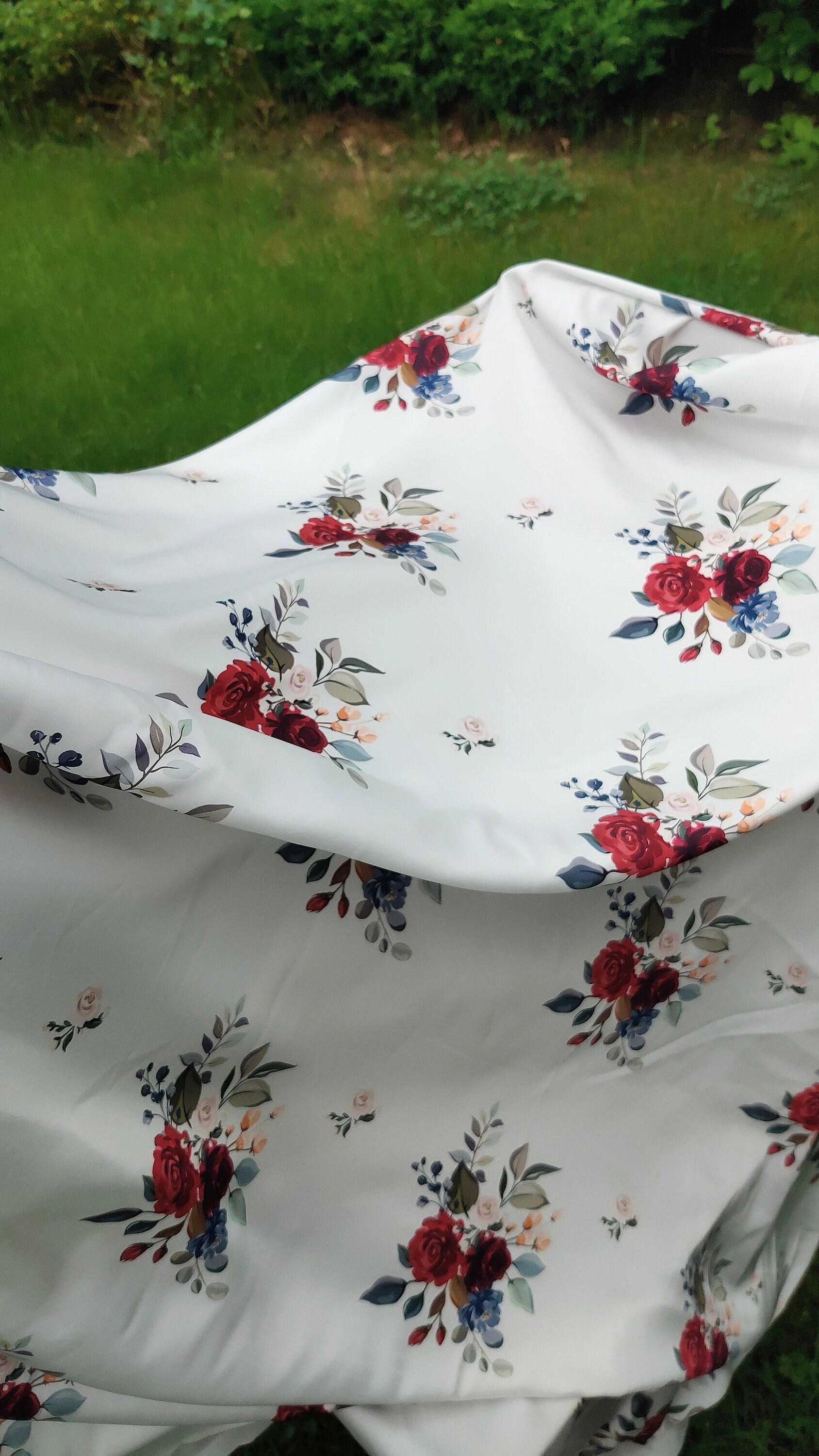 Pre-Cut Satin Floral Print Fabric By Yard | Ready To Ship | Hot Pink Garden main image 1