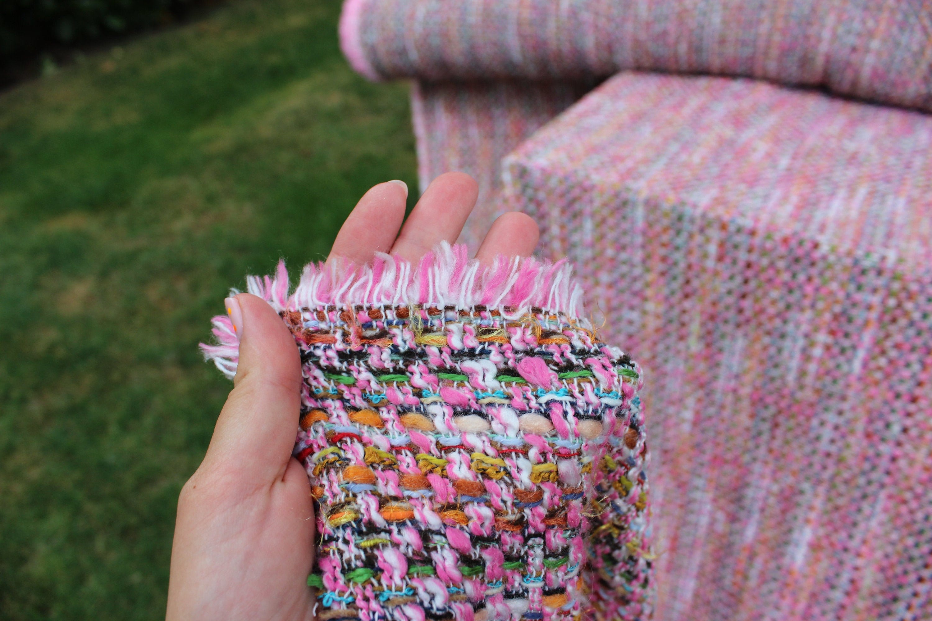 Boucle Fabric by the Yard, Tweed Fabric, Pink Tweed Fabric, Boucle fabric for dress, Boucle Textile, Fabric Samples, Ready to Ship
