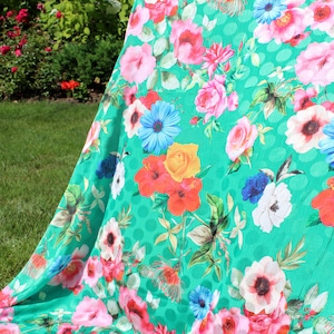 Groene Bloemen Stof, Stof Bloemen, Stof op maat gesneden, Stof per meter, Zomer Stof, Stof Monsters, Stof voor Jurk