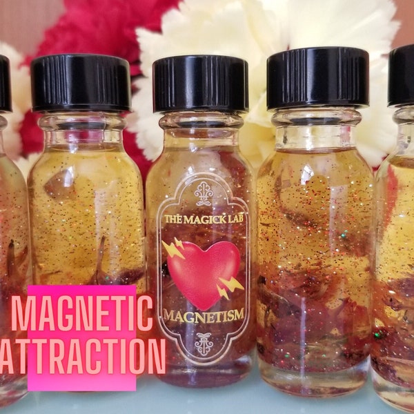 Magnetic Attraction Lodestone Oil w Rose Quartz Crystals – Come to Me, Think of Me, Lover, Soulmate