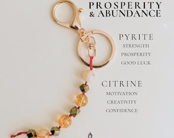 Citrine & Pyrite Keychain and Bag Charm for Prosperity and Abundance