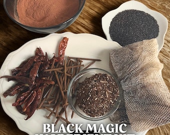 Kit de ingredientes de brujería oscura / Polvos rituales artesanales para reversión y destierro (hoodoo, wicca, paganismo)