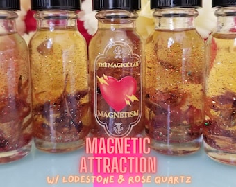 Aceite de piedra imán de atracción magnética con cristales de cuarzo rosa: Ven a mí, piensa en mí, amante, alma gemela.