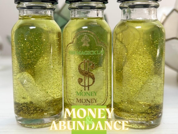 Money & Abundance Spell Oil with Activated Quartz Spear for Wealth, Success and Manifestation