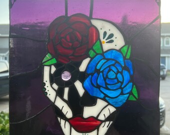 Sugar skull stained glass panel “muerta”