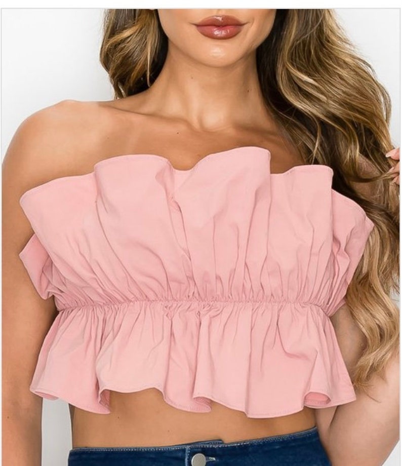STRAPLESS RUFFLED TOP | ETSY