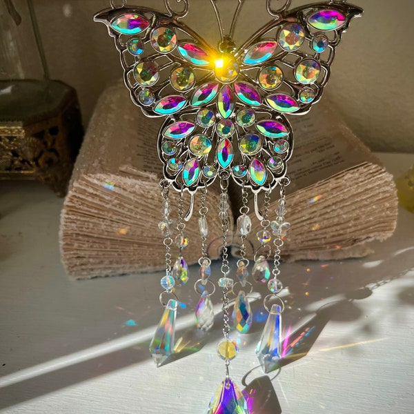 Silver Butterfly Ultra sparkly sun catcher