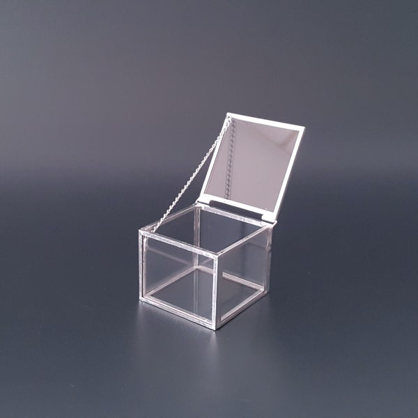 Mini boîte à bagues de mariage proposition de fiançailles bagues à bijoux en verre boîtes carré transparent avec chaîne