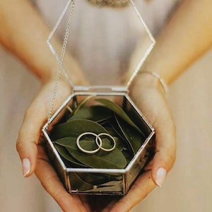 Bruiloft verlovingsvoorstel Ringkussendoos Glas Zeshoek Sieraden Ringen Dozen Gepersonaliseerde Ringdoos
