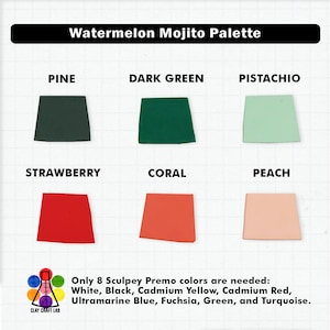 Recetas de mezcla de colores de arcilla polimérica para Sculpey Premo - Paleta de mojitos de sandía