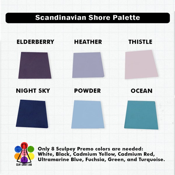 Polymer Clay Color Mixing Recipes for Sculpey Premo - Scandinavian Shore Palette