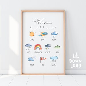 Cartel meteorológico A1|A2|A3|A4 - cartel de aprendizaje de decoración de habitaciones infantiles DESCARGA DIGITAL