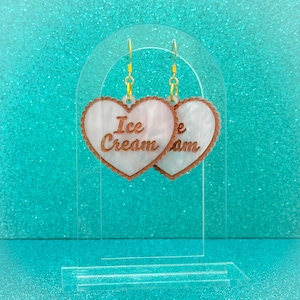 Ice Cream Heart Acrylic Earrings, Food Acrylic Earrings, Food Earrings, Earrings for Ice Cream Lovers