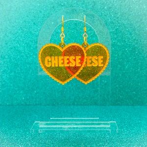 Cheese Heart Earrings, Cheeese Acrylic Earrings, Food Acrylic Earrings, Food Earrings, Earrings for Cheese Lovers, Gift for her