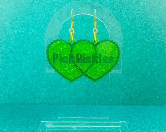 Pickle Heart Earrings, Pickle Acrylic Earrings, Food Acrylic Earrings, Food Earrings, Earrings for Pickle Lovers, Dill Pickle Gift