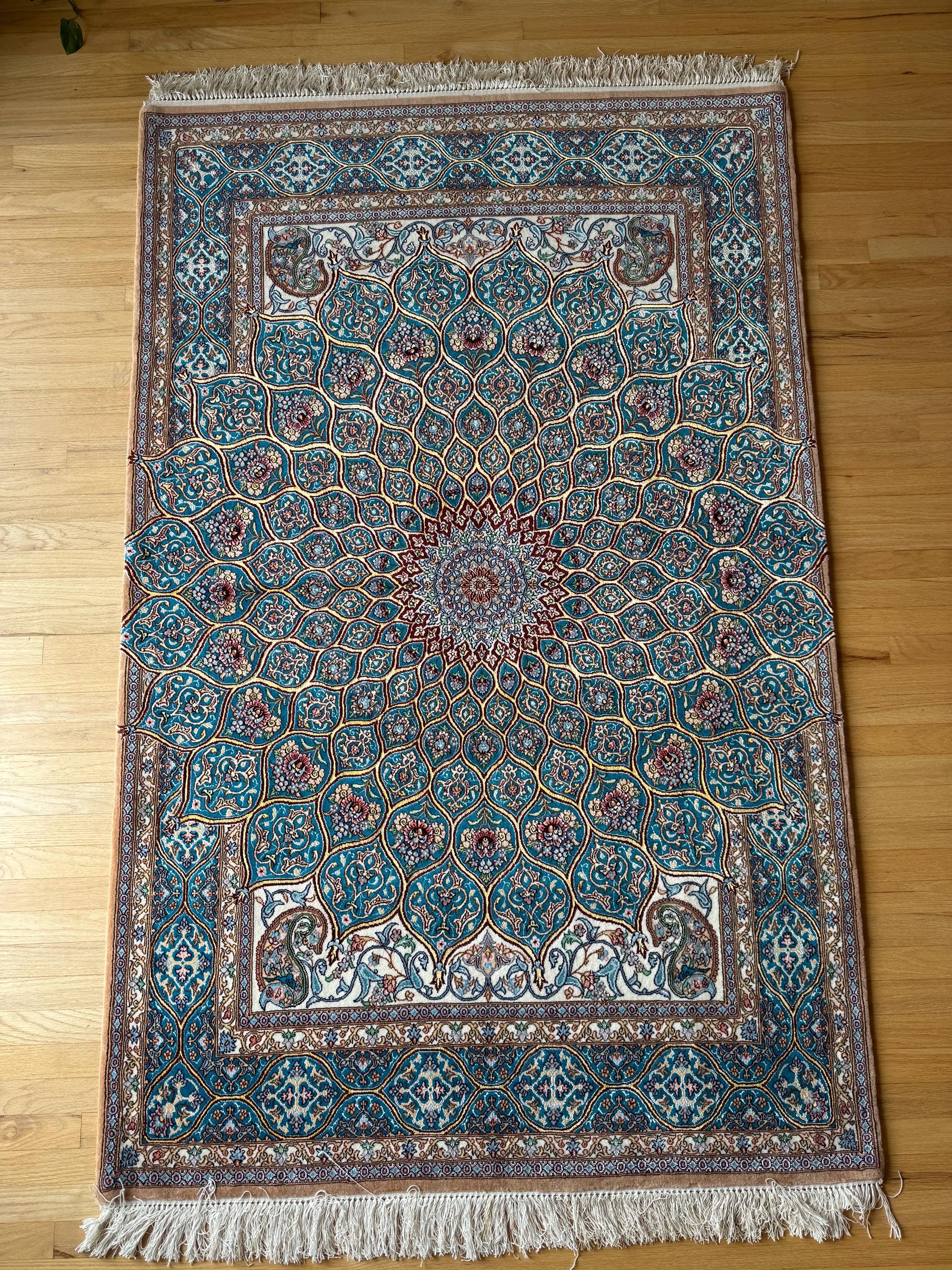 Dome Rug Silk Rug With Design of Gonbad (dome) Motifs, Hand Knotted in US! 6 X 4 ...