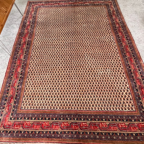 antique Bote Mir Sarouk hand-knotted rug, 10 X 7 ft (exact 302 cm X 220 cm), circa 1950, in excellent condition
