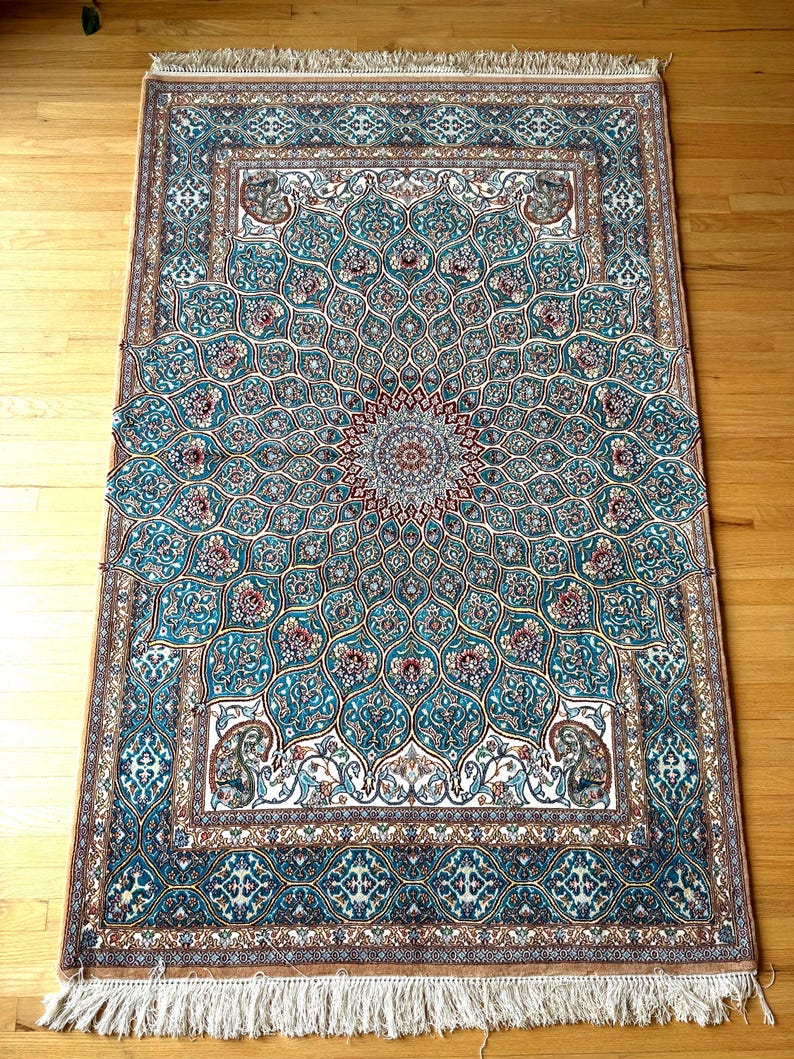 Dome Rug Silk Rug With Design of Gonbad (dome) Motifs, Hand Knotted in US! 6 X 4 ...