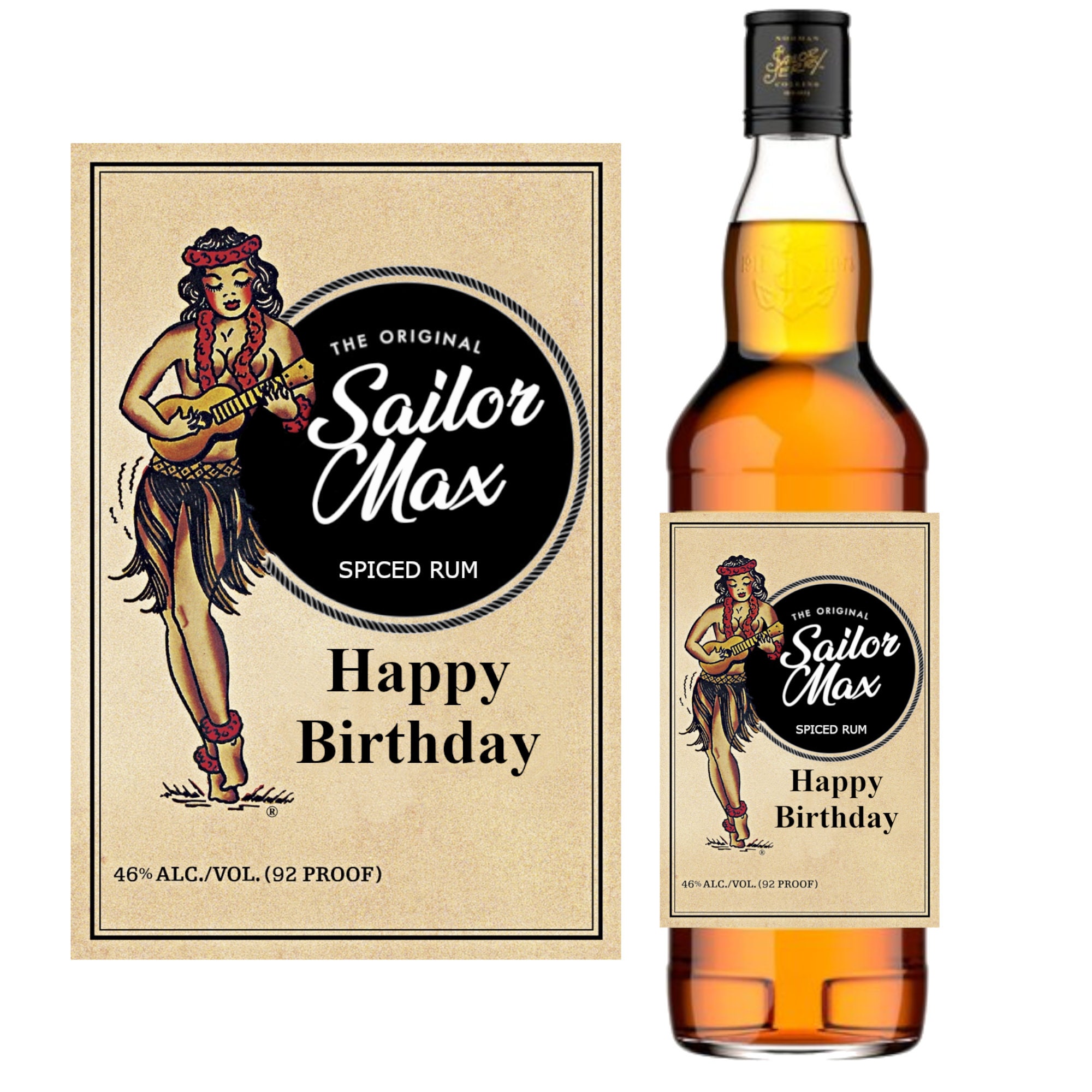 Personalised Sailor Jerry 1L Bottle Sticker label - Birthday gift - House Warming - Wedding - Bride - Groom