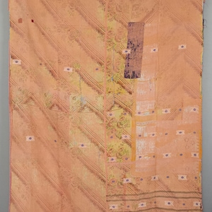 Vintage Kantha Art Piece Quilt | Burnt Orange Yellow | Carefully Selected Authentic Hand Stitched Cotton Quilt | Hand Patched One of a Kind