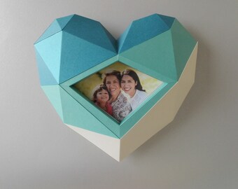 Hearts Papercraft, Valentine's Day, Mother's day gift, Paper heart art, Low poly, Templates, Diy gift, Wall decor, Craft, photo frame