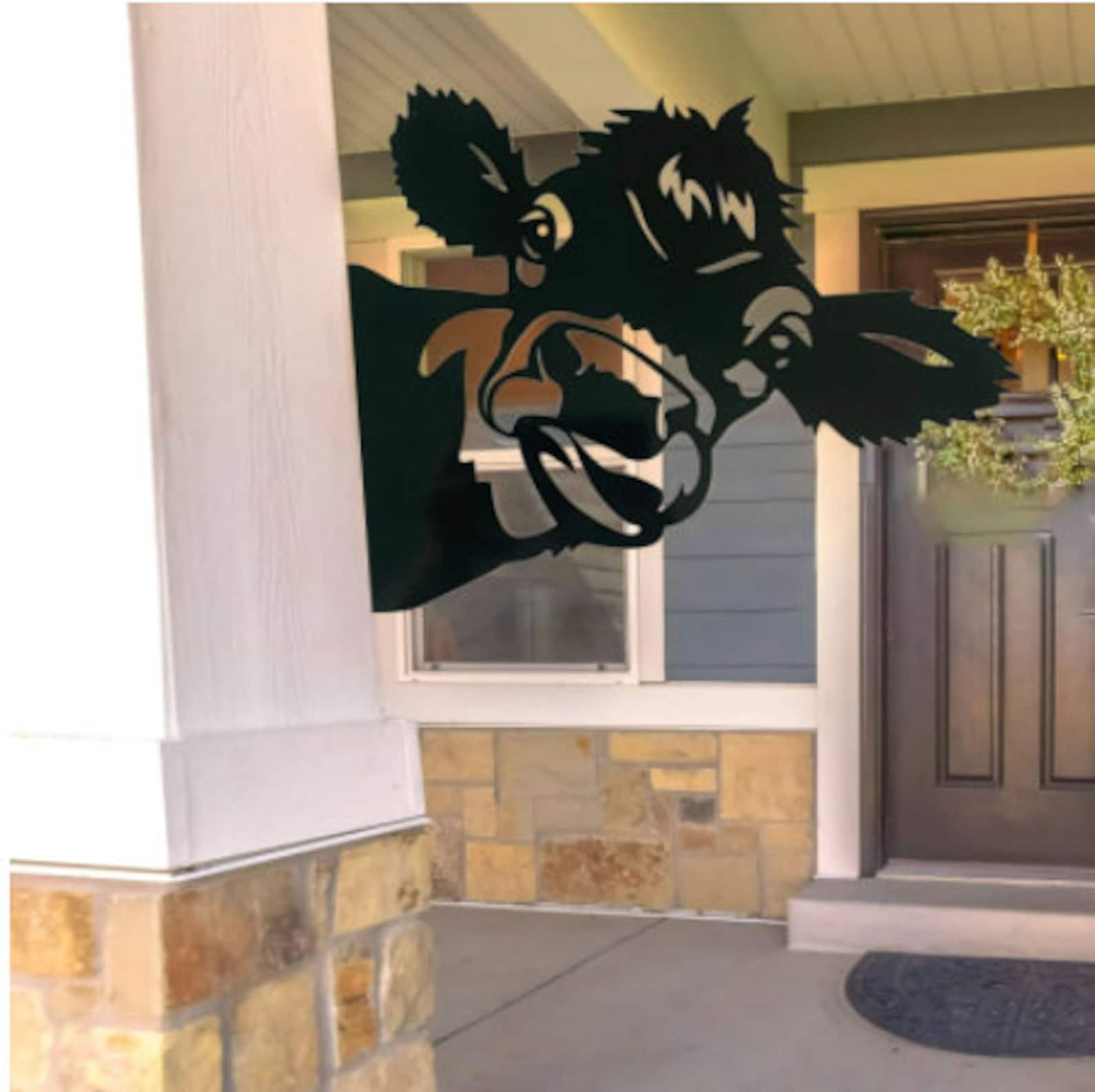 Metal Peeping Cow Outdoor Garden Ornaments Art Farm Yard Wall Etsy