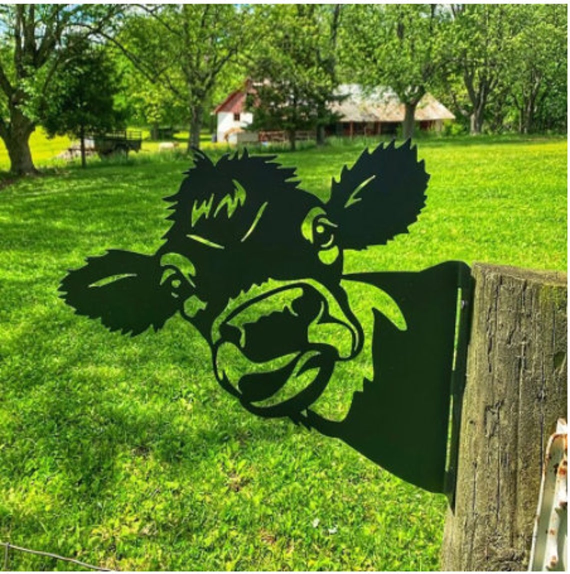 Metal Peeping Cow Outdoor Garden Ornaments Art Farm Yard Wall Etsy