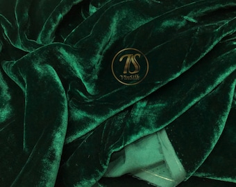 100% MULBERRY SILK VELVET fabric by the yard – Green forest silk velvet - Luxury Velvet for Dress, Skirt, High End Garment – Gift for women