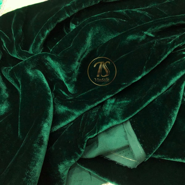 100% MULBERRY SILK VELVET fabric by the yard – Green forest silk velvet - Luxury Velvet for Dress, Skirt, High End Garment – Gift for women