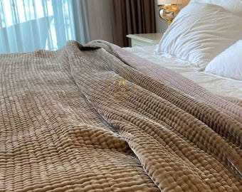 Manta de terciopelo 100% seda - Cosida a mano - Ropa de cama de seda de lujo - Manta de terciopelo - Decoración para el dormitorio - Manta hecha a mano