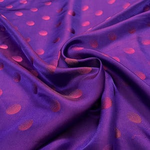 PURE MULBERRY SILK fabric by the yard - Polka dots pattern - Handmade silk - Silk for sewing - Dress making - Purple silk - Gift for women